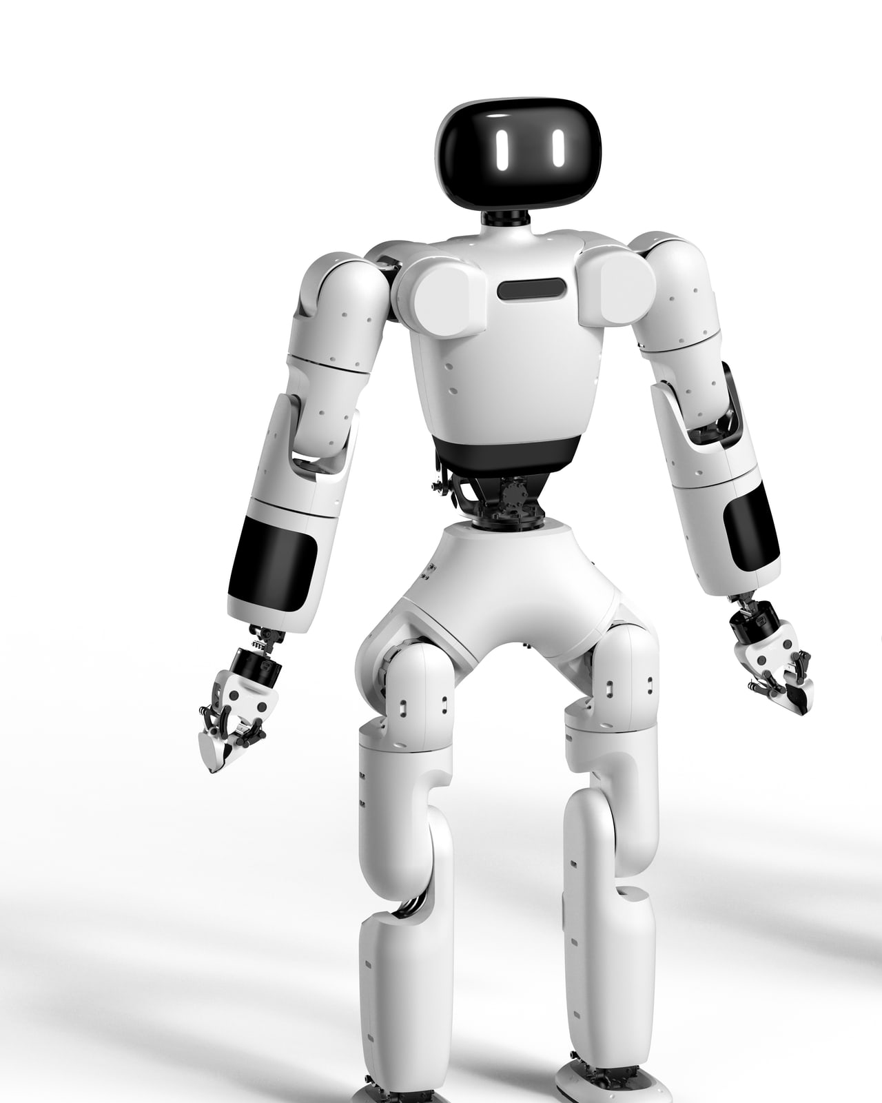 หุ่นยนต์ฮิวแมนนอยด์ AgiBot X1 ลำตัวสีขาว หน้าจอสีดำ ยืนเต็มตัว — ภาพเรนเดอร์ทางการของ AgiBot